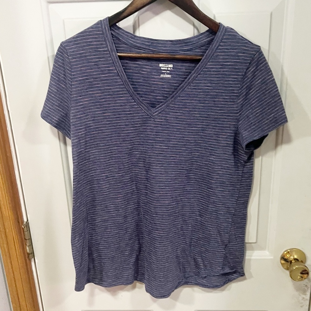 Mossimo Supply Co. Striped V-Neck Tee Womens Size Large‎ Short Sleeve Casual